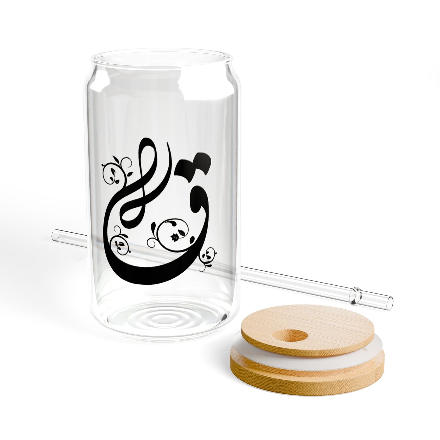 Arabic Letter “Qaf” "ق" Monogram Sipper Glass, 16oz | Eco-Friendly Beverage Container | Perfect for Home, picnics, Gifts, and Parties