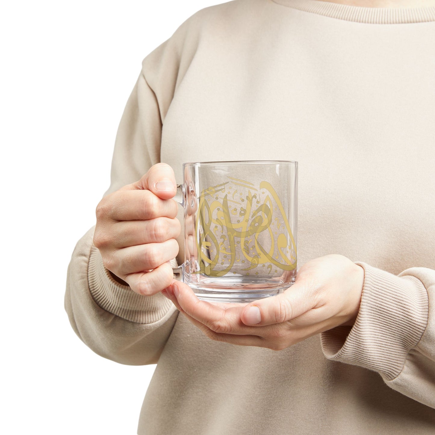 Ahlan Wasahlan Elegant Gold Script Glass Mug, 10oz Tea Cup