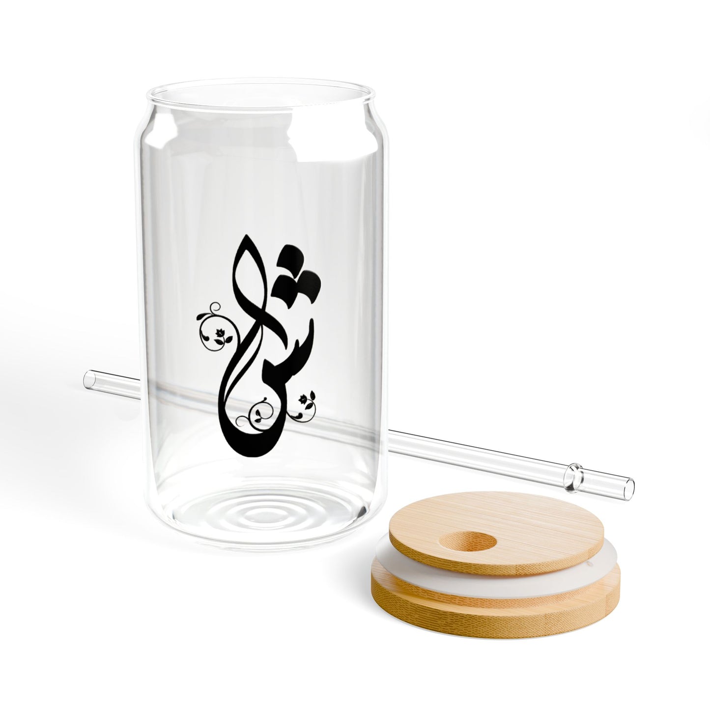 Arabic Letter “sheen” "ش" Monogram Sipper Glass, 16oz | Eco-Friendly Beverage Container | Perfect for Home, picnics, Gifts, and Parties
