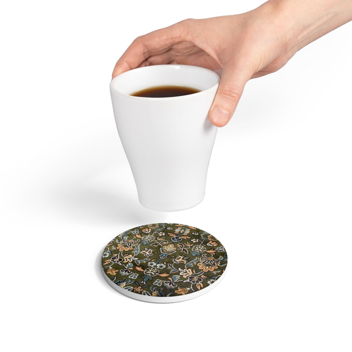 Rawdah Pattern Ceramic Coaster, Stylish Drinkware, Home Decor, Gift for Housewarming, Coffee Table Accessory