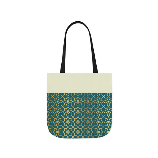 Gold and Green geometric Designs Tote Bag, 2-Color Straps