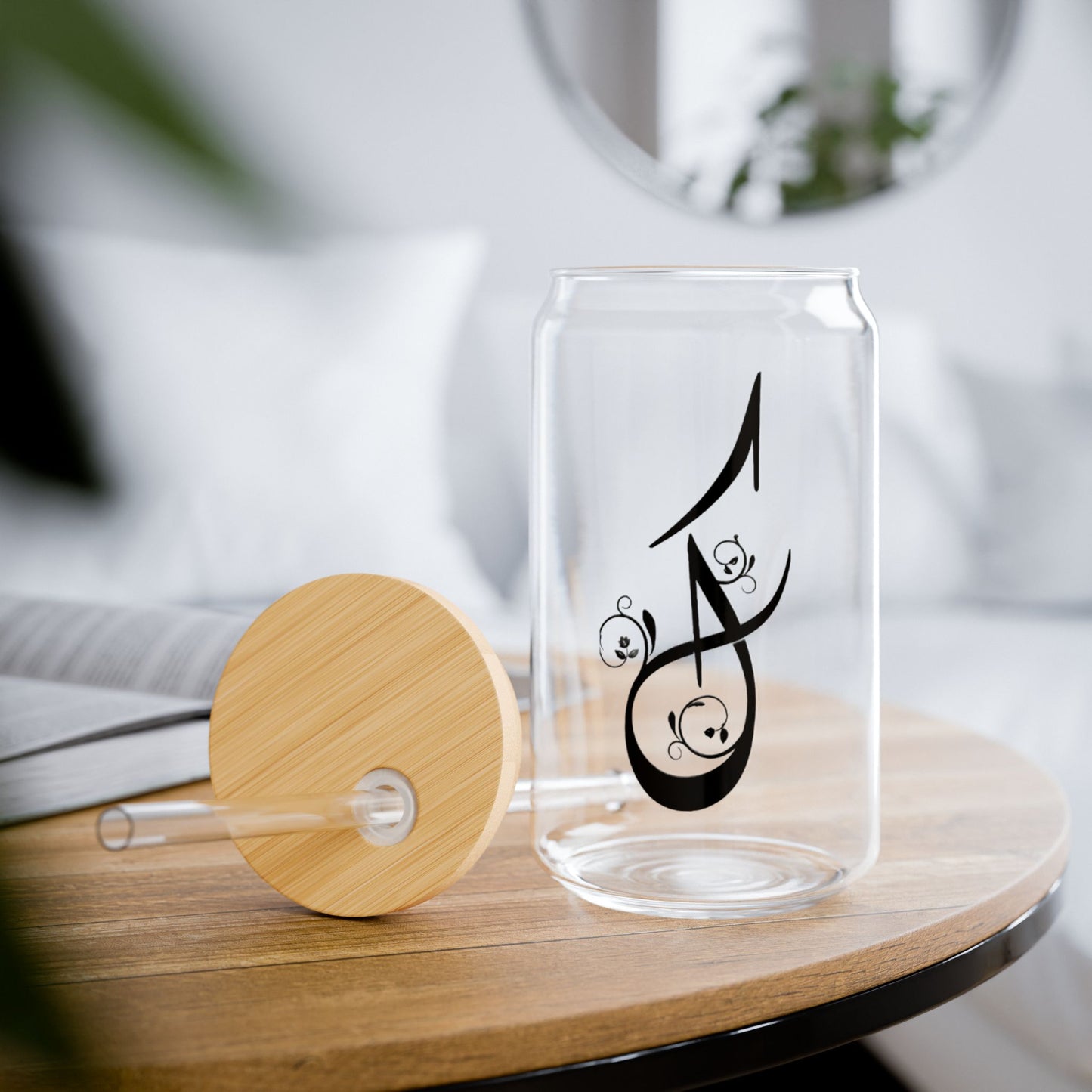 Arabic Letter “Kaf” "ك" Monogram Sipper Glass, 16oz | Eco-Friendly Beverage Container | Perfect for Home, picnics, Gifts, and Parties