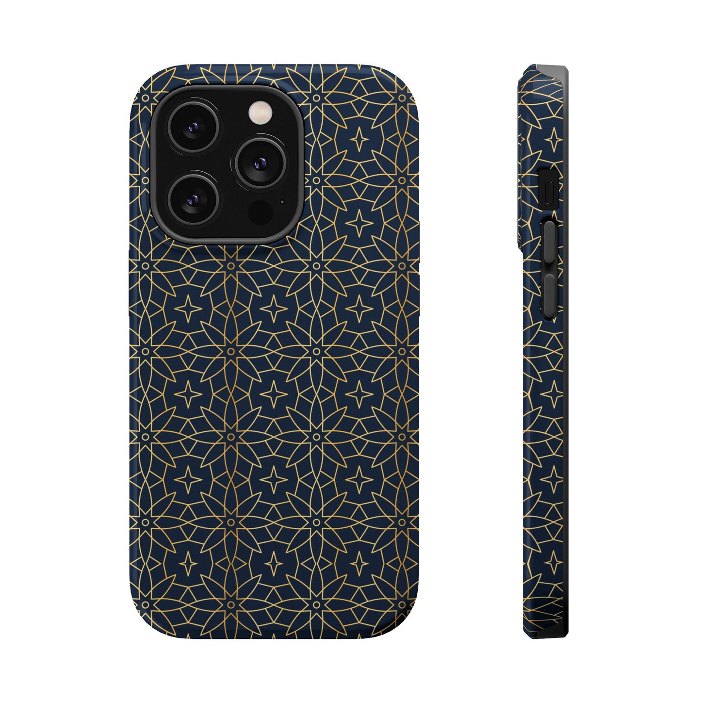 Navy and Gold Geometric Design Iphone Magnetic Tough Case