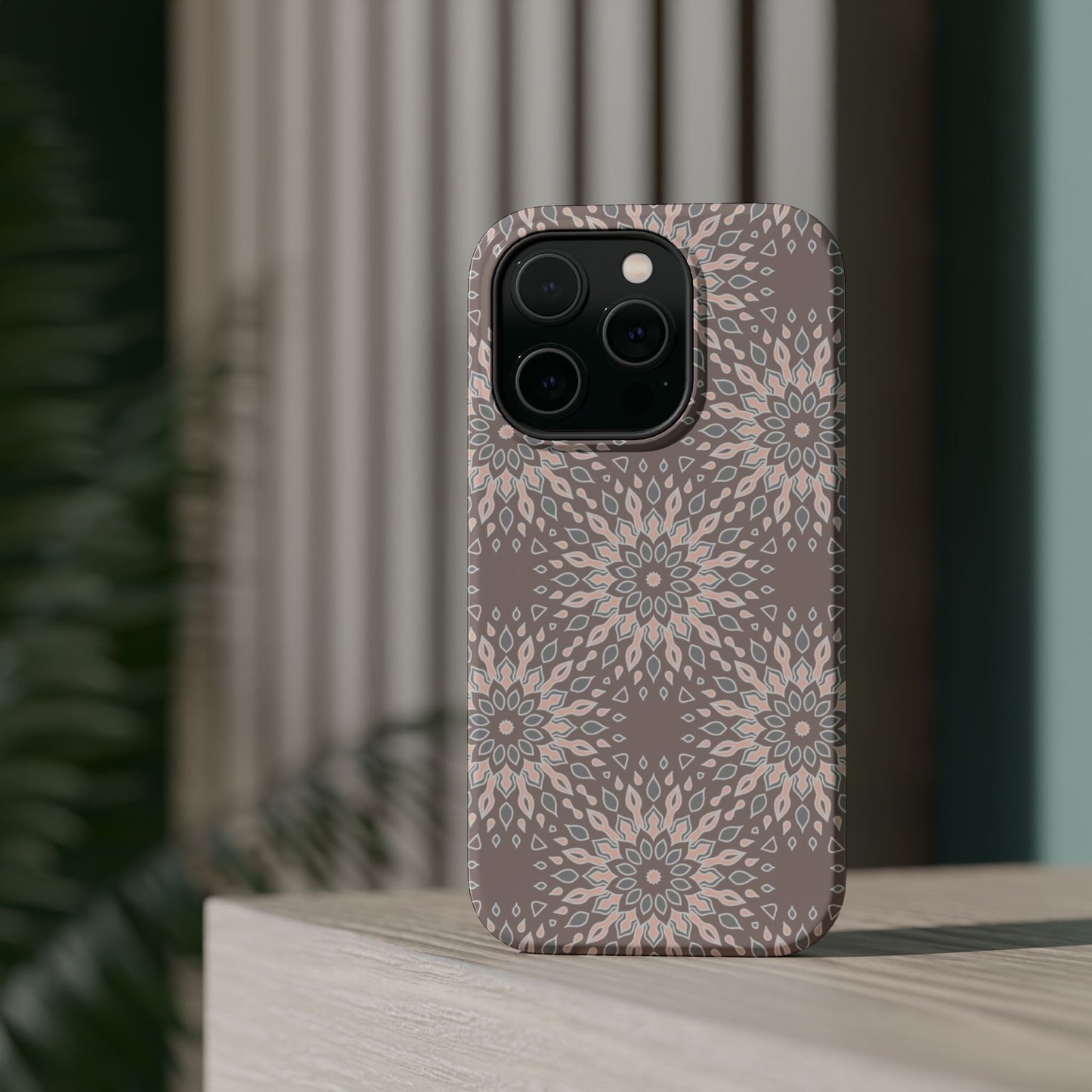 Beige Floral Design - Iphone Magnetic Tough Case