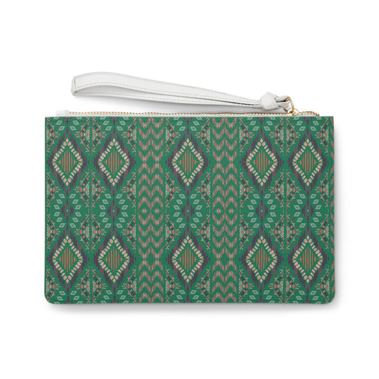 Large * Emerald Green Geometric Themed Clutch Bag, Stylish Purse
