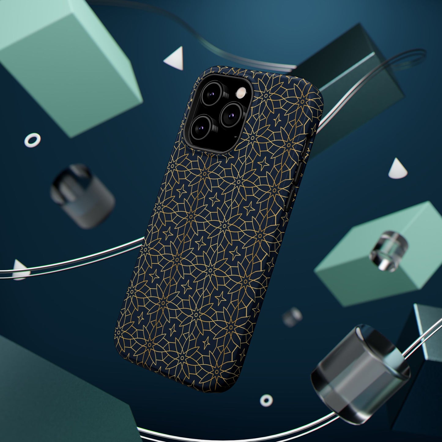 Navy and Gold Geometric Design Iphone Magnetic Tough Case