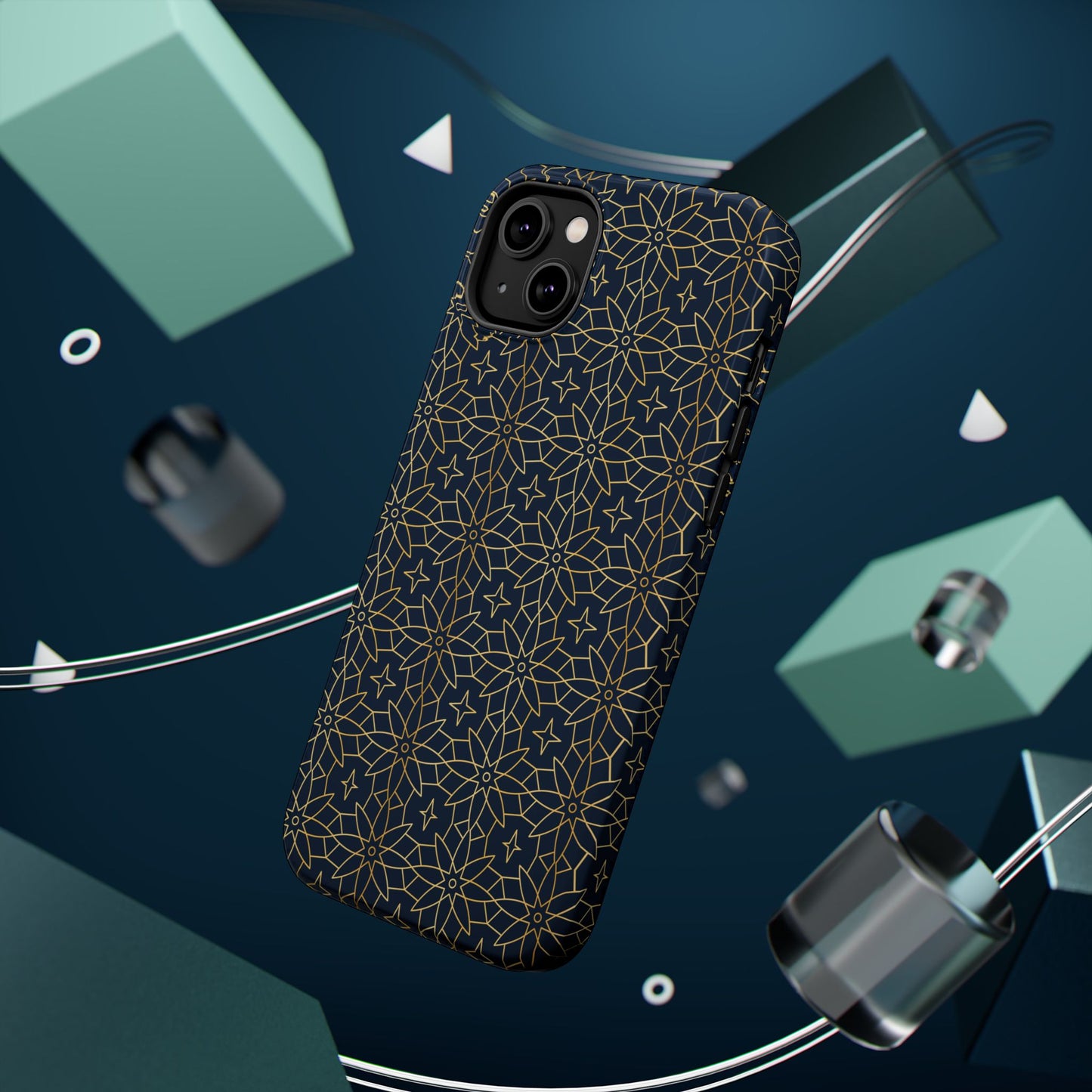 Navy and Gold Geometric Design Iphone Magnetic Tough Case