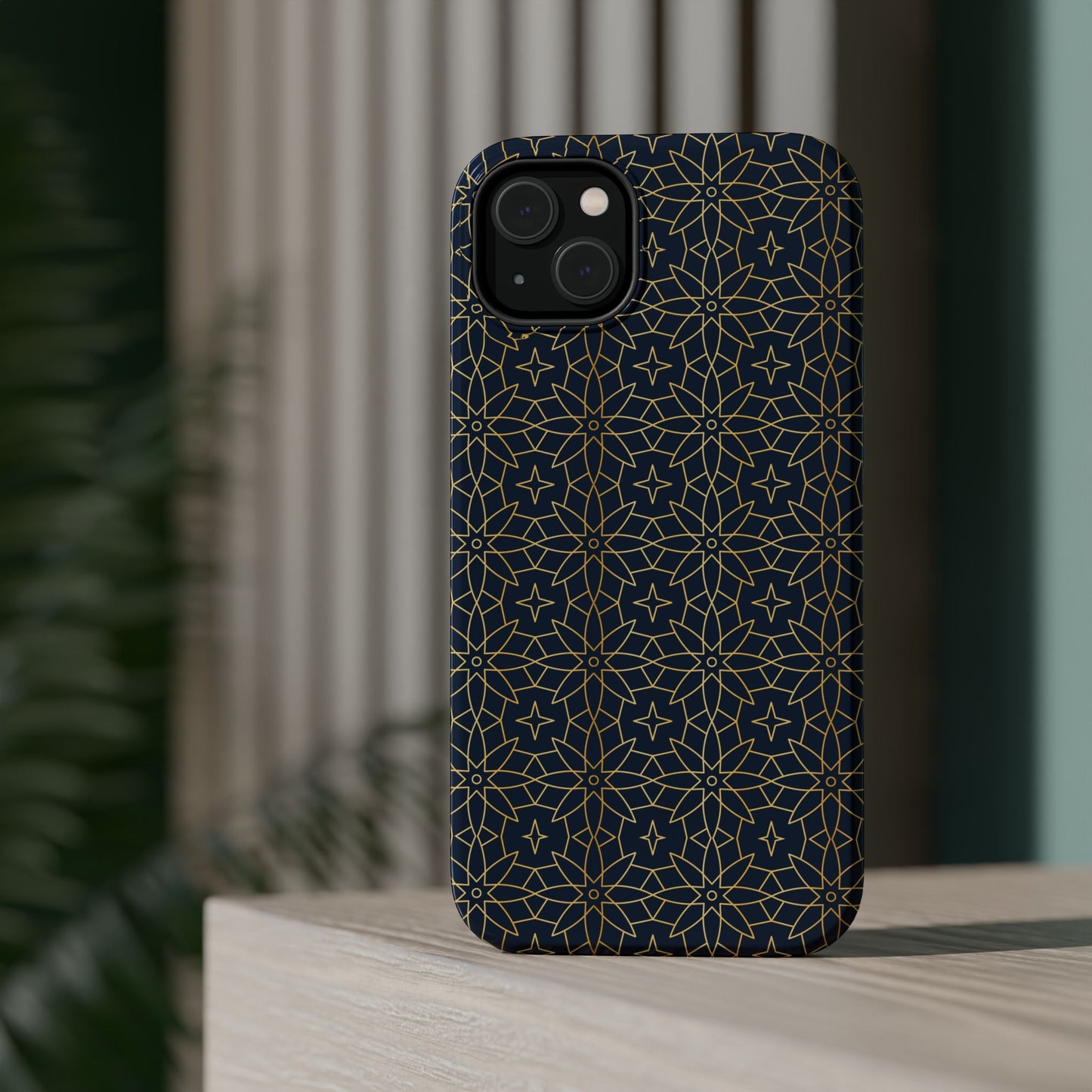 Navy and Gold Geometric Design Iphone Magnetic Tough Case