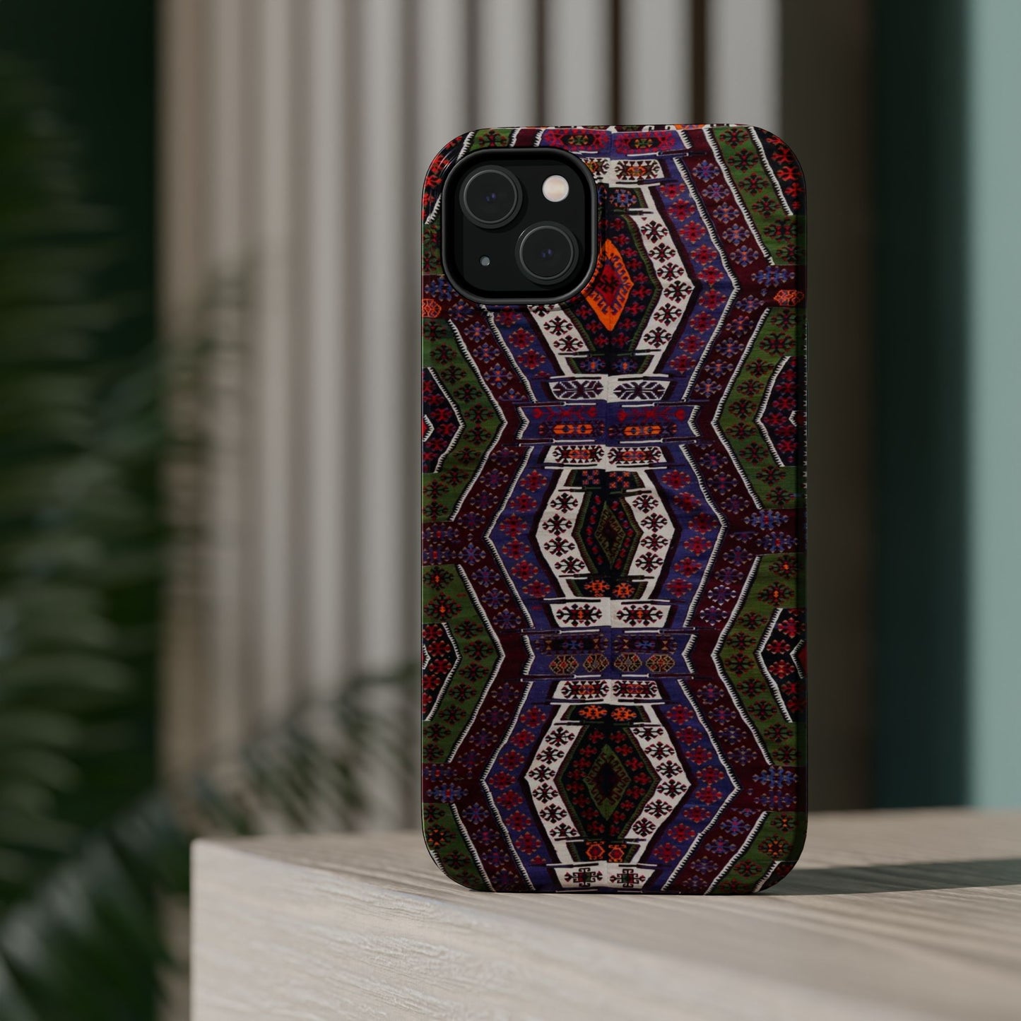 Purple and Green Geometric Design - Iphone Magnetic Tough Case