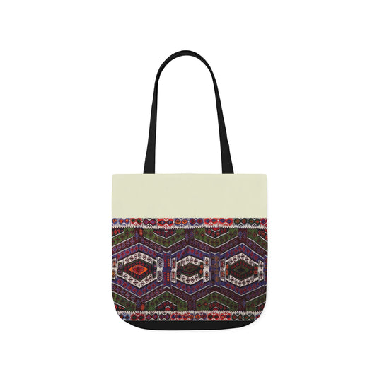 Purple and Res geometric Designs Tote Bag, 2-Color Straps