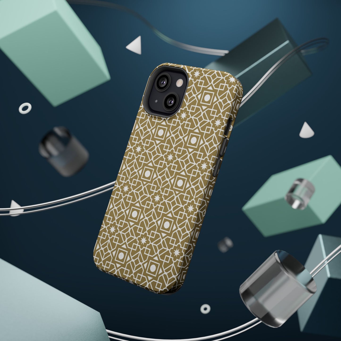 Beige and Gold Geometric Design Iphone Magnetic Tough Case