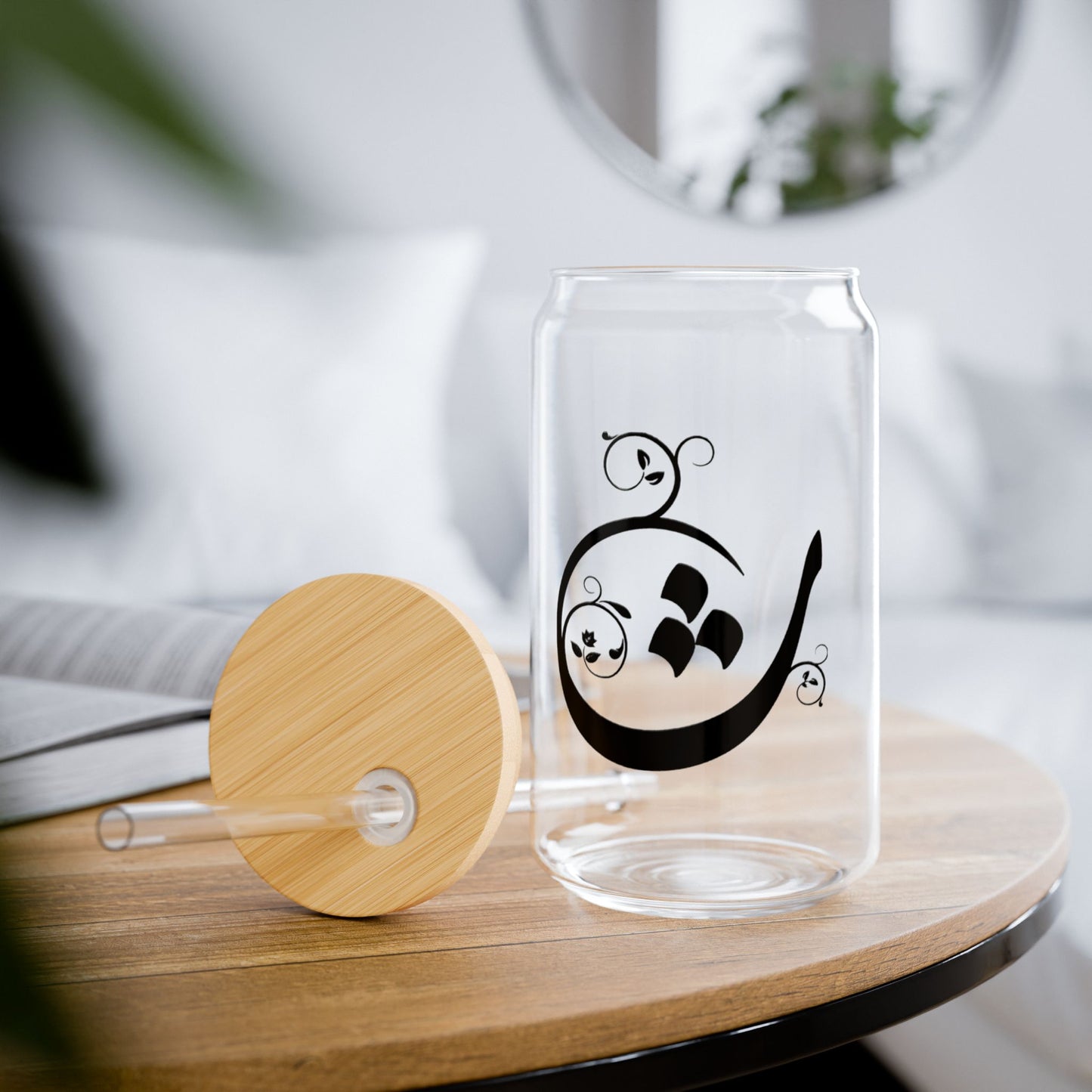 Arabic Letter “tha” "ث" Monogram Sipper Glass, 16oz | Eco-Friendly Beverage Container | Perfect for Home, picnics, Gifts, and Parties