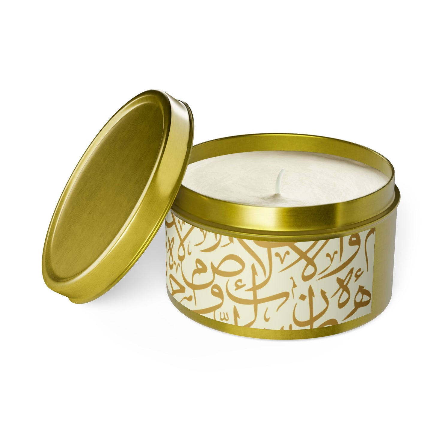 Golden Arabic Letters Script Tin Candles | Elegant Home Fragrance | Decorative Candle Gifts for All Occasions | Relaxing Aromatherapy