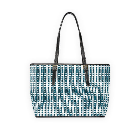 Geometric Blue and White Arabic Coffee Cups Pattern Leather Shoulder Bag