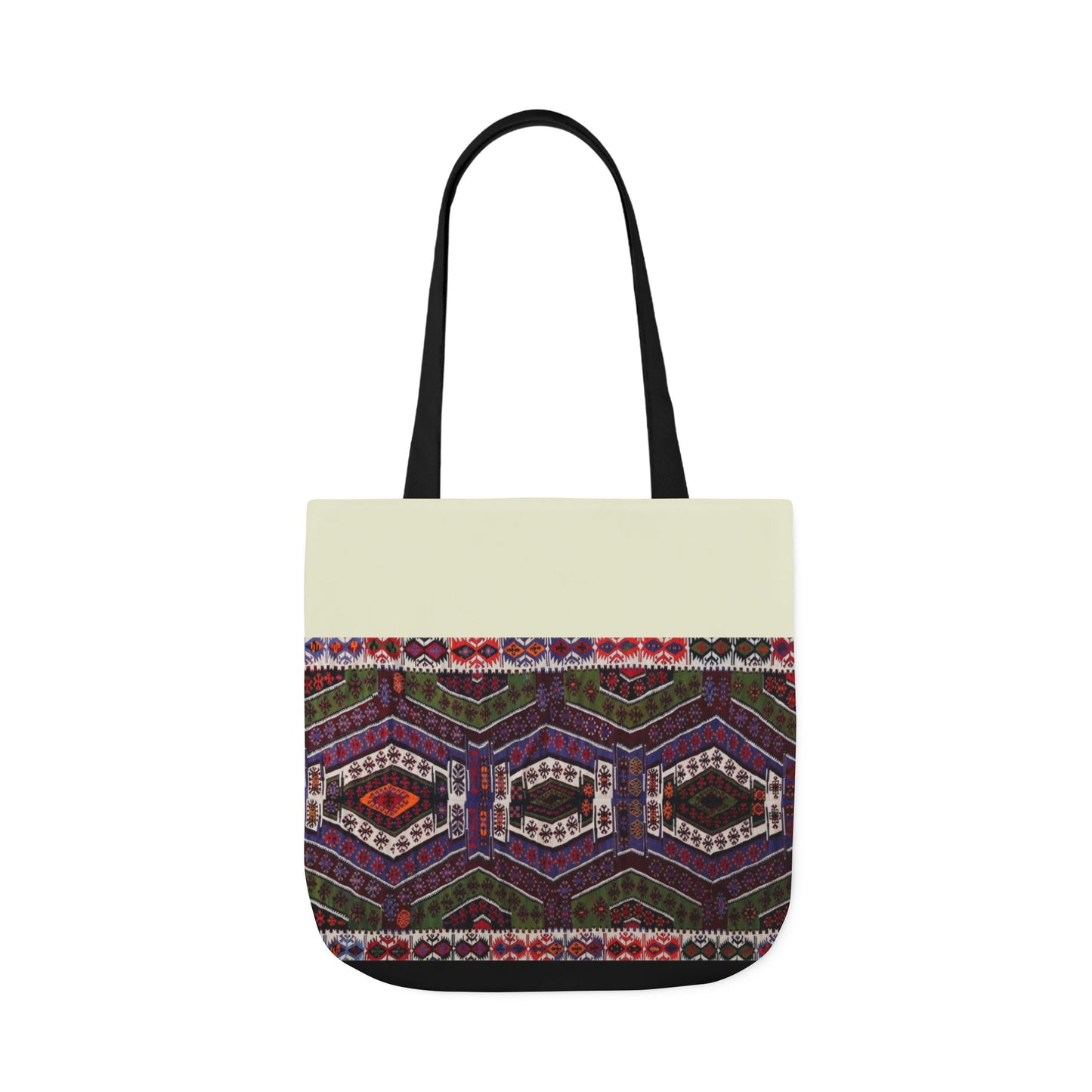 Purple and Res geometric Designs Tote Bag, 2-Color Straps