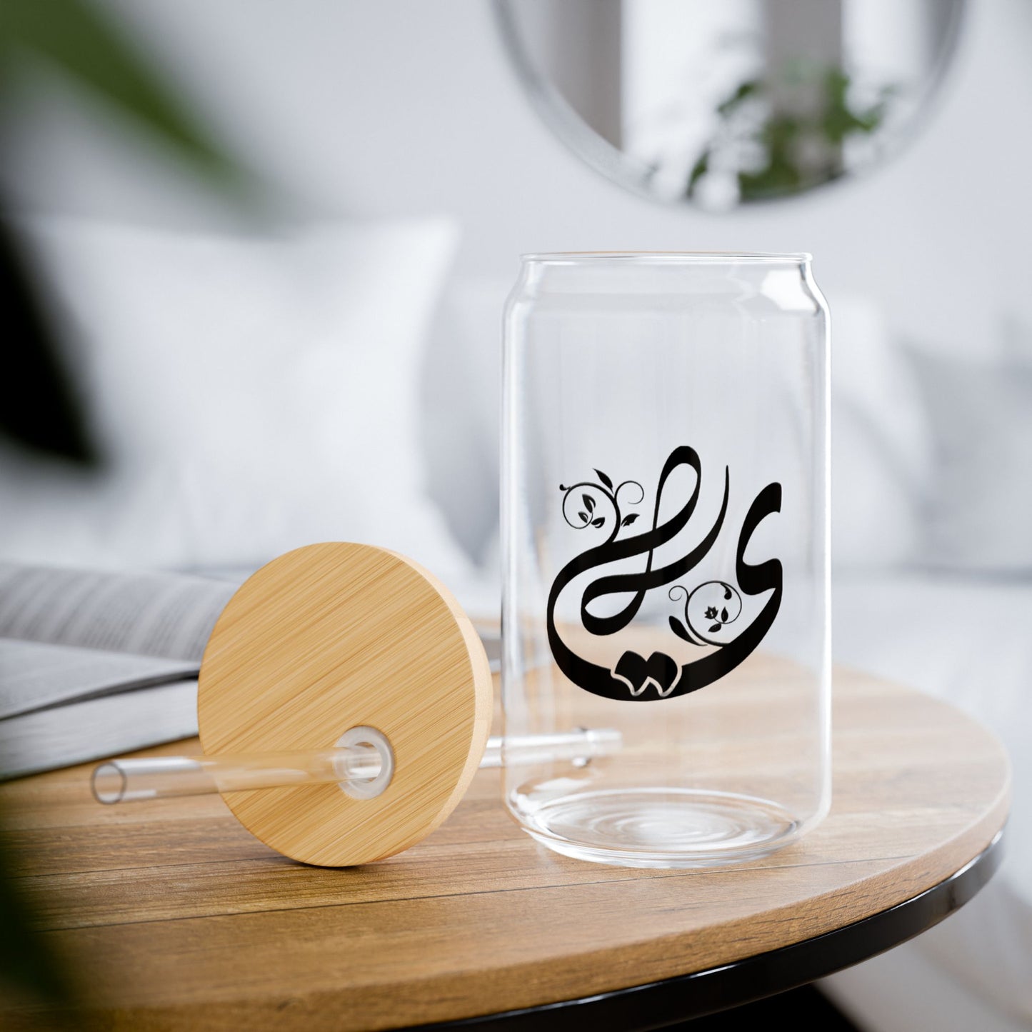 Arabic Letter “Ya” "ي" Monogram Sipper Glass, 16oz | Eco-Friendly Beverage Container | Perfect for Home, picnics, Gifts, and Parties