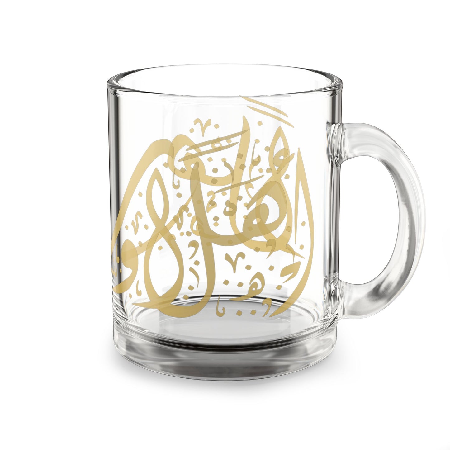 Ahlan Wasahlan Elegant Gold Script Glass Mug, 10oz Tea Cup