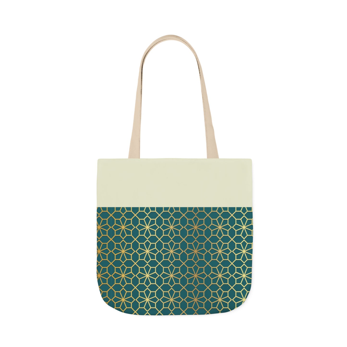 Gold and Green geometric Designs Tote Bag, 2-Color Straps