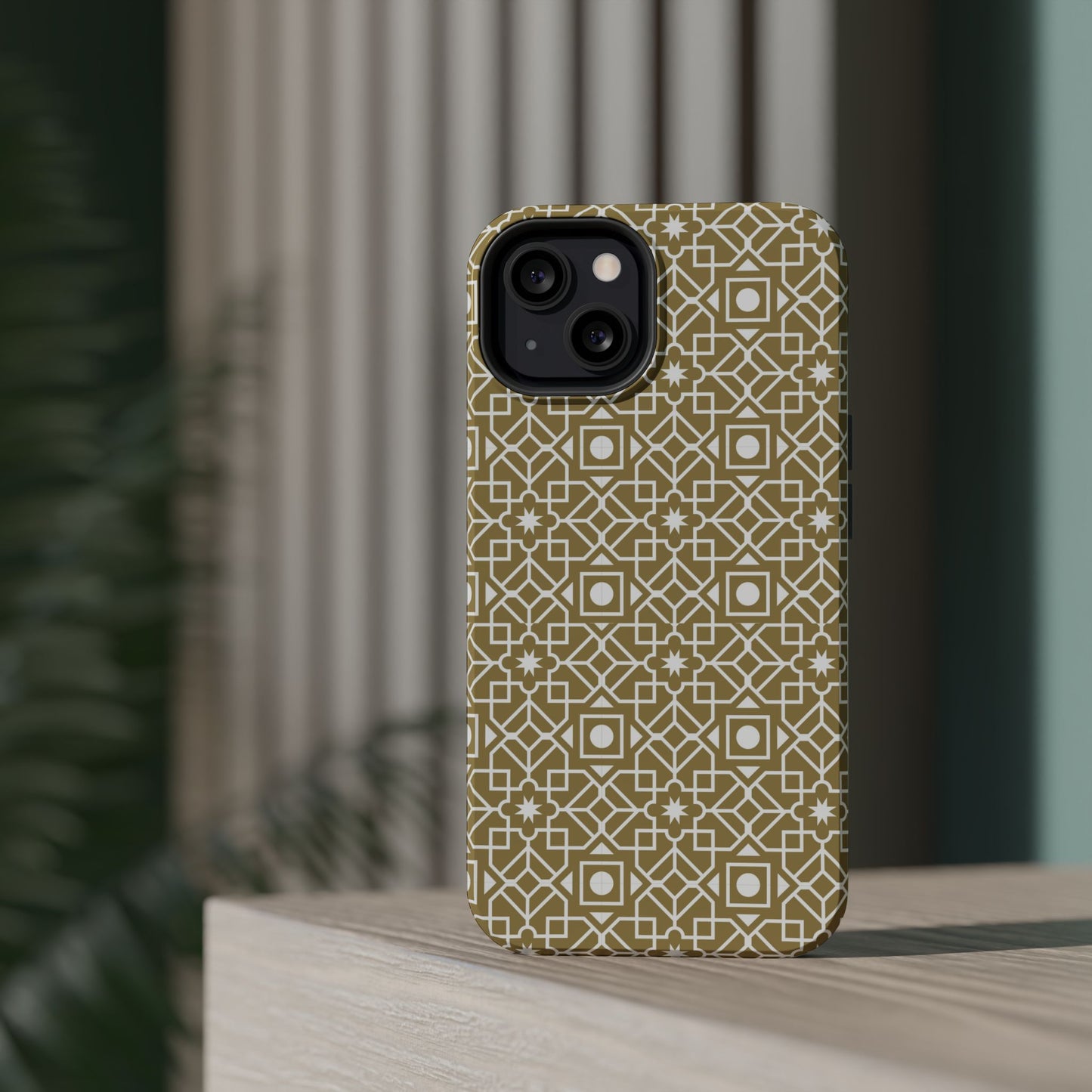 Beige and Gold Geometric Design Iphone Magnetic Tough Case