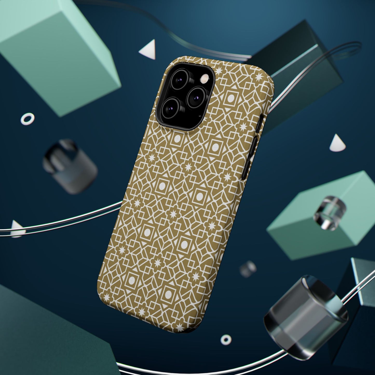 Beige and Gold Geometric Design Iphone Magnetic Tough Case