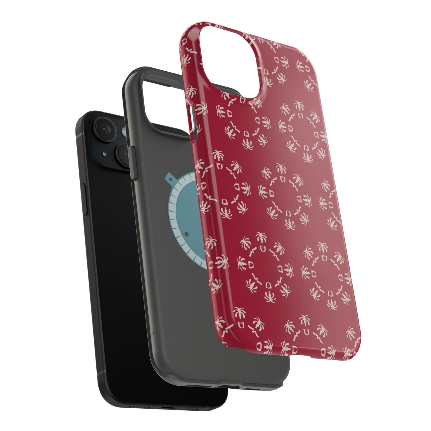 Palm Trees and coffee cups Geometric circle Design - Iphone Magnetic Tough Case