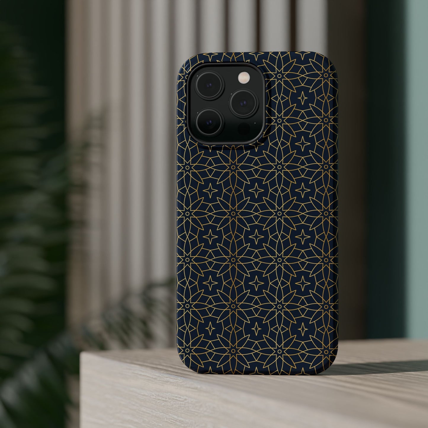 Navy and Gold Geometric Design Iphone Magnetic Tough Case