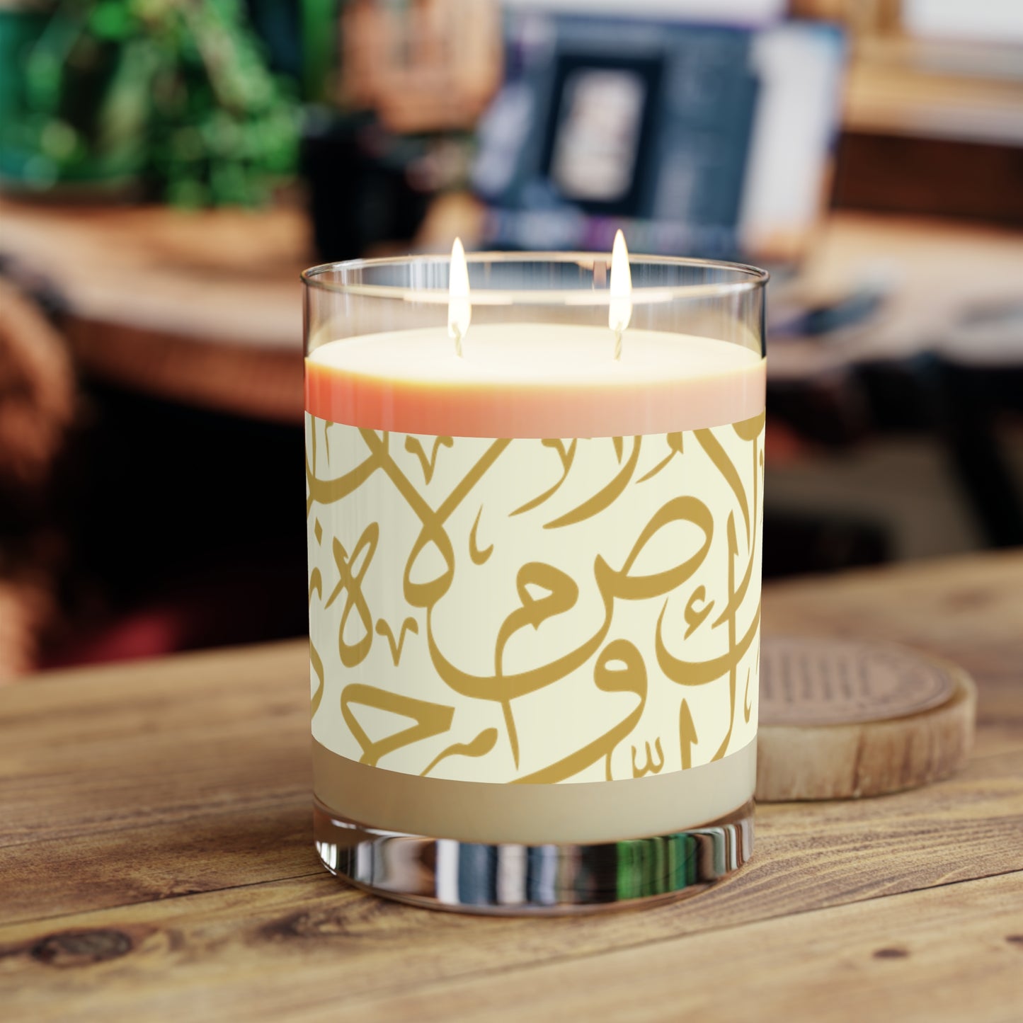 Beige and Gold Arabic Letters Festive Scented Candle - Eco Friendly 11oz