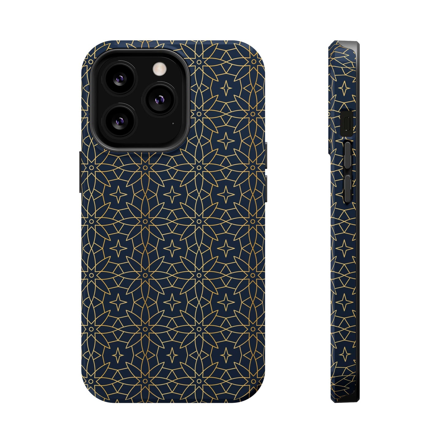 Navy and Gold Geometric Design Iphone Magnetic Tough Case