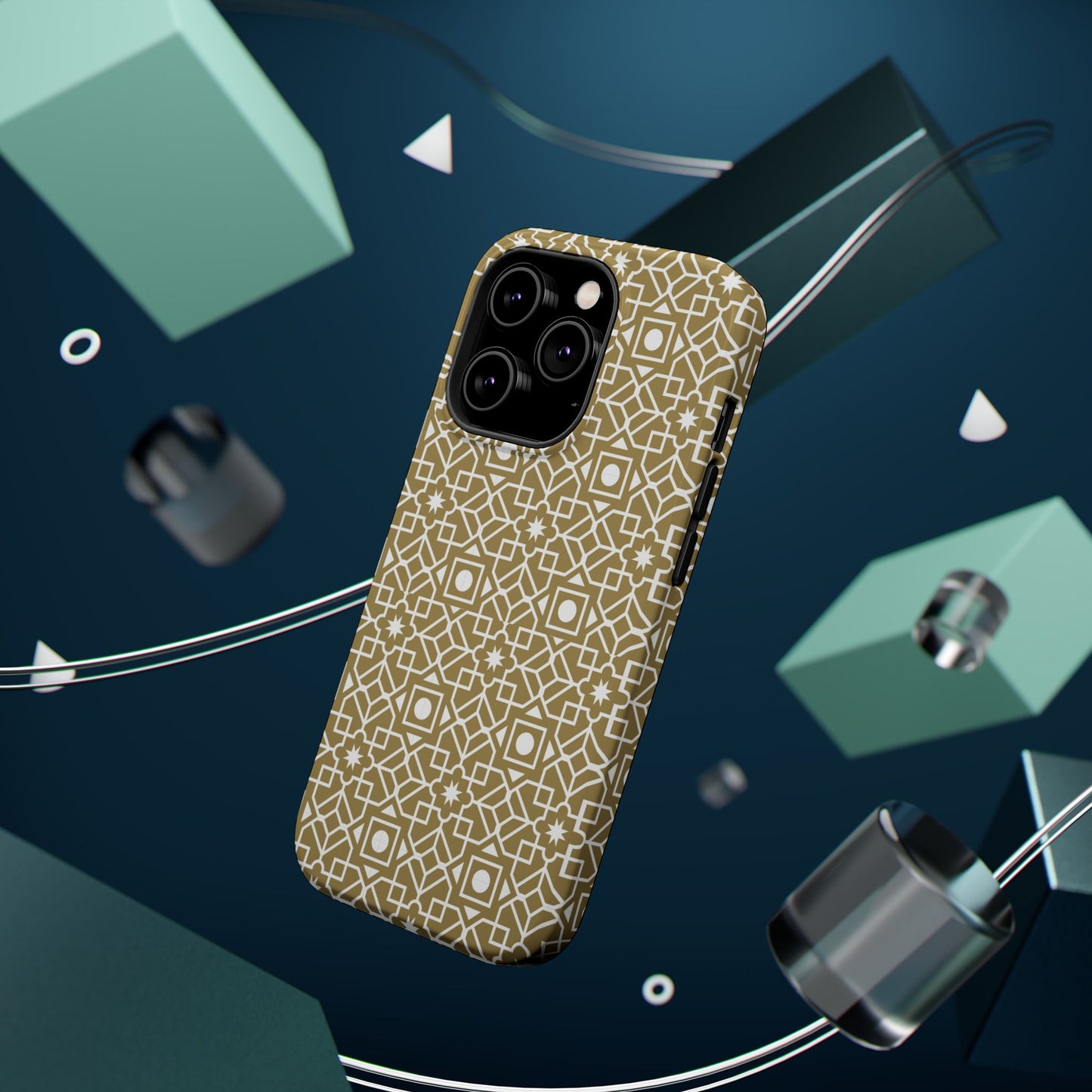 Beige and Gold Geometric Design Iphone Magnetic Tough Case