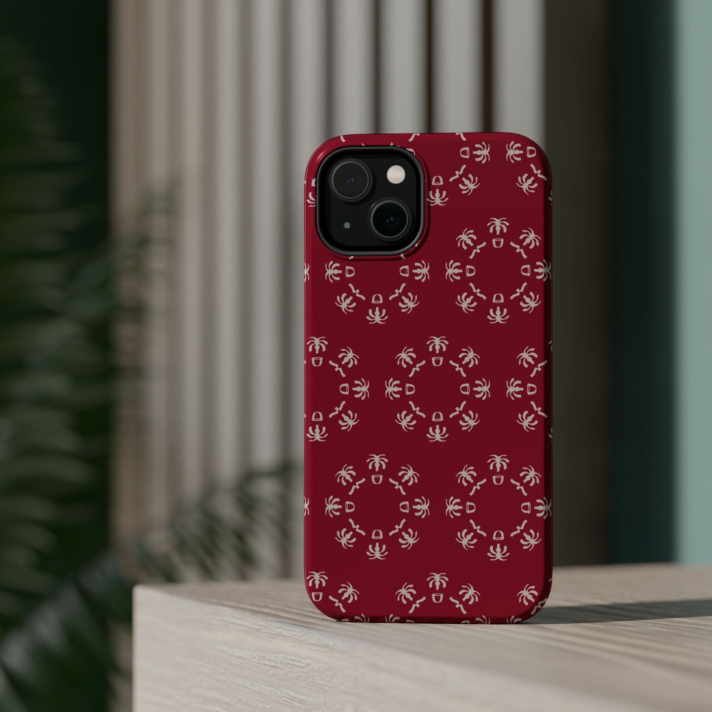 Palm Trees and coffee cups Geometric circle Design - Iphone Magnetic Tough Case