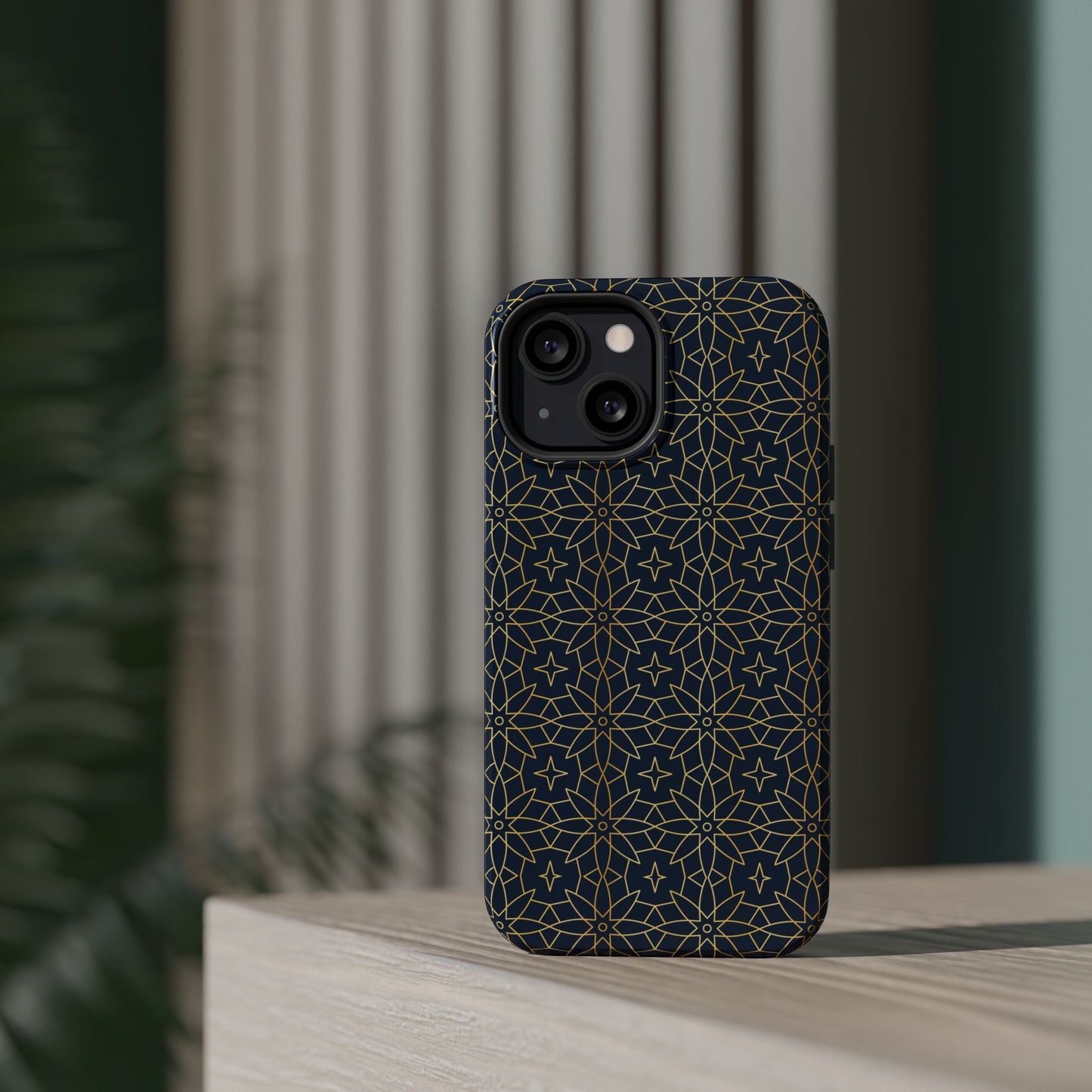 Navy and Gold Geometric Design Iphone Magnetic Tough Case