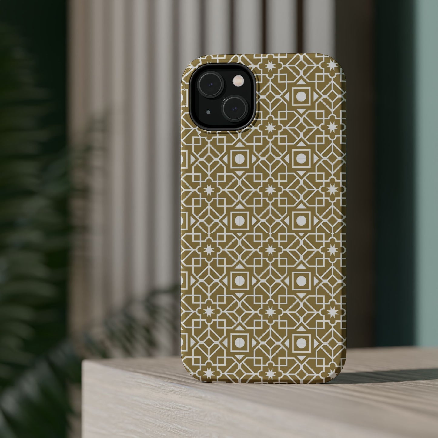 Beige and Gold Geometric Design Iphone Magnetic Tough Case