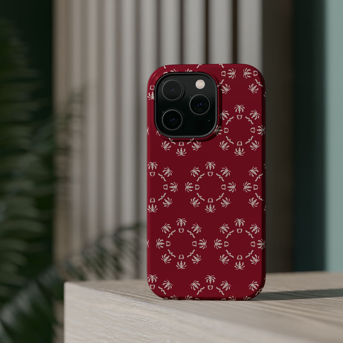 Palm Trees and coffee cups Geometric circle Design - Iphone Magnetic Tough Case