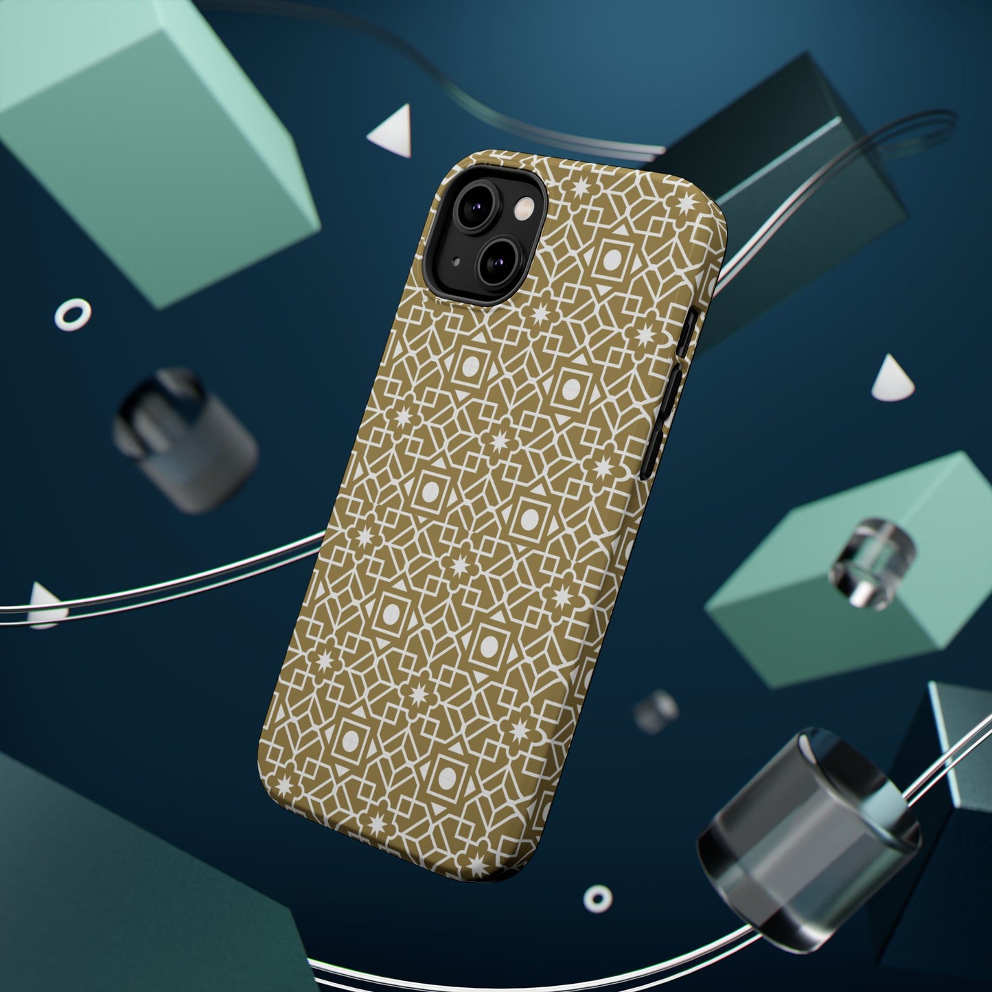 Beige and Gold Geometric Design Iphone Magnetic Tough Case