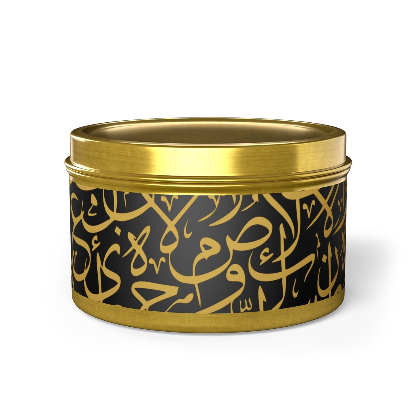 Golden and Black Arabic Letters Script Tin Candles | Elegant Home Fragrance | Decorative Candle Gifts for All Occasions | Relaxing Aromatherapy