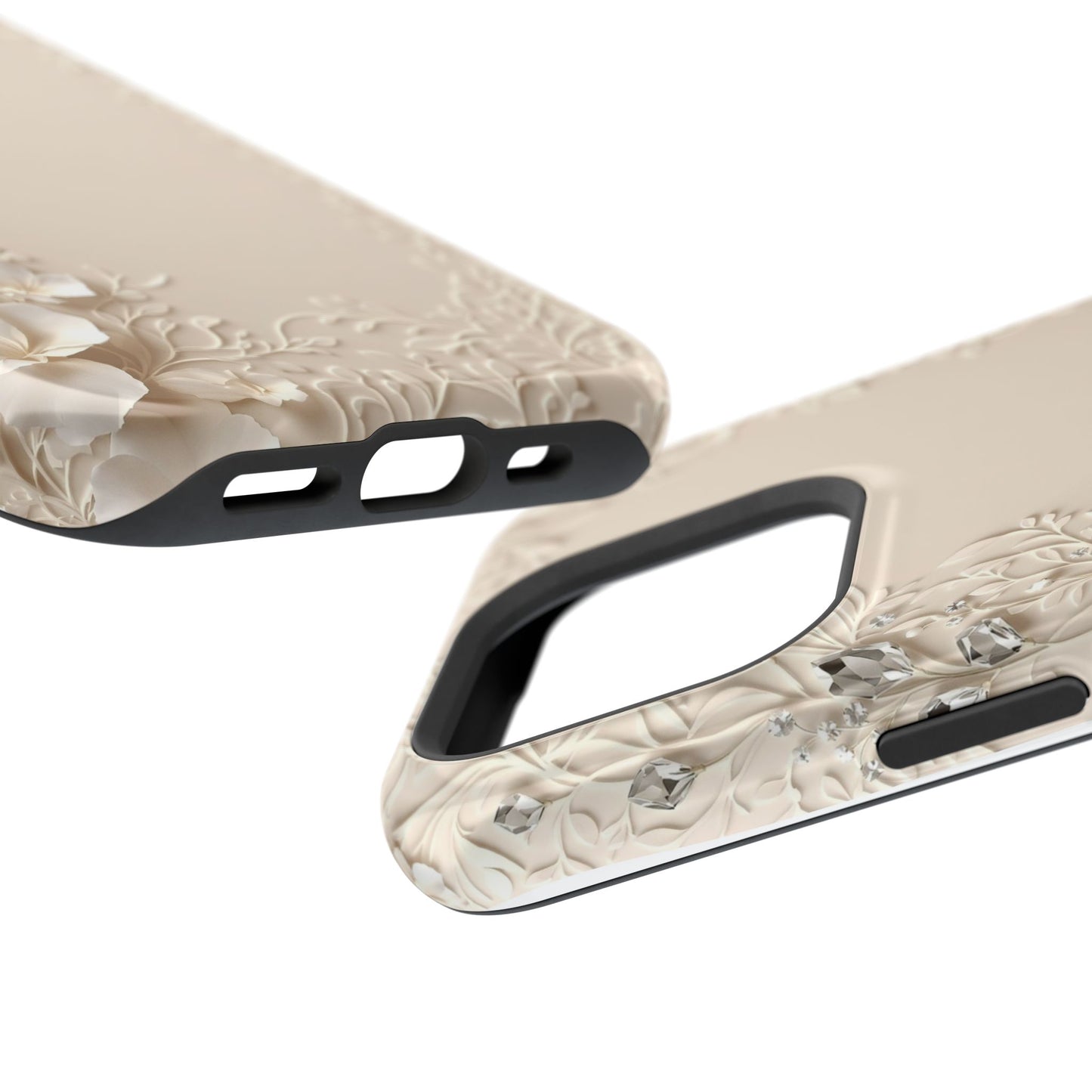 Beige Floral and Diamonds 💎 Design - Iphone Magnetic Tough Case