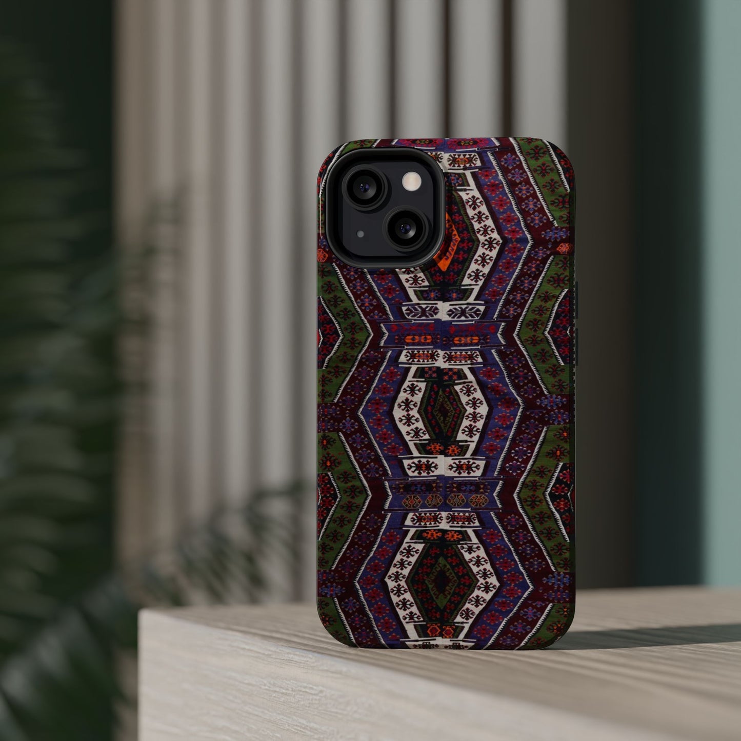Purple and Green Geometric Design - Iphone Magnetic Tough Case
