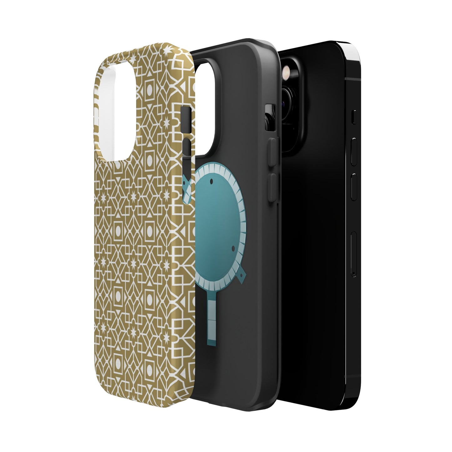 Beige and Gold Geometric Design Iphone Magnetic Tough Case