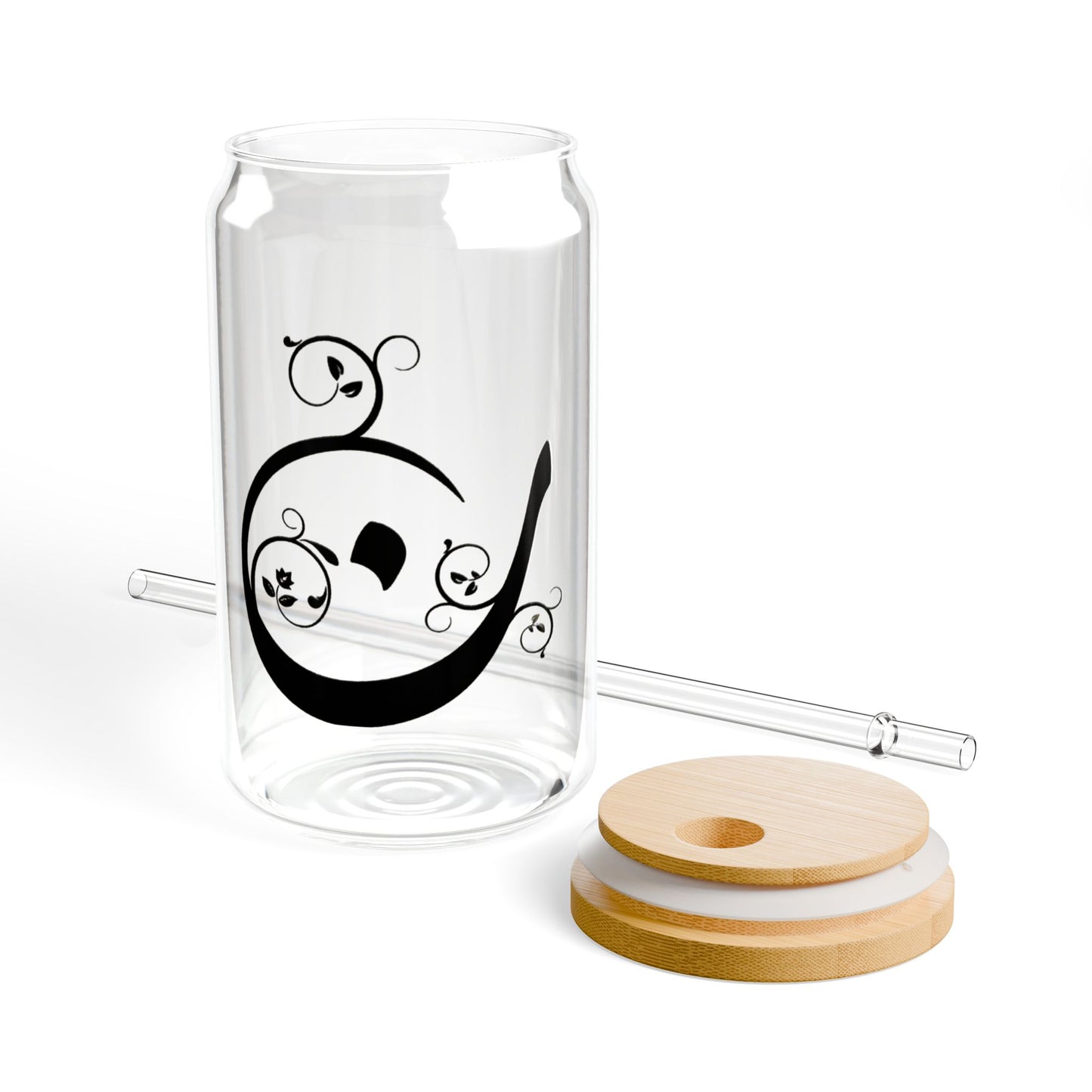 Arabic Letter “Noon” "ن" Monogram Sipper Glass, 16oz | Eco-Friendly Beverage Container | Perfect for Home, picnics, Gifts, and Parties