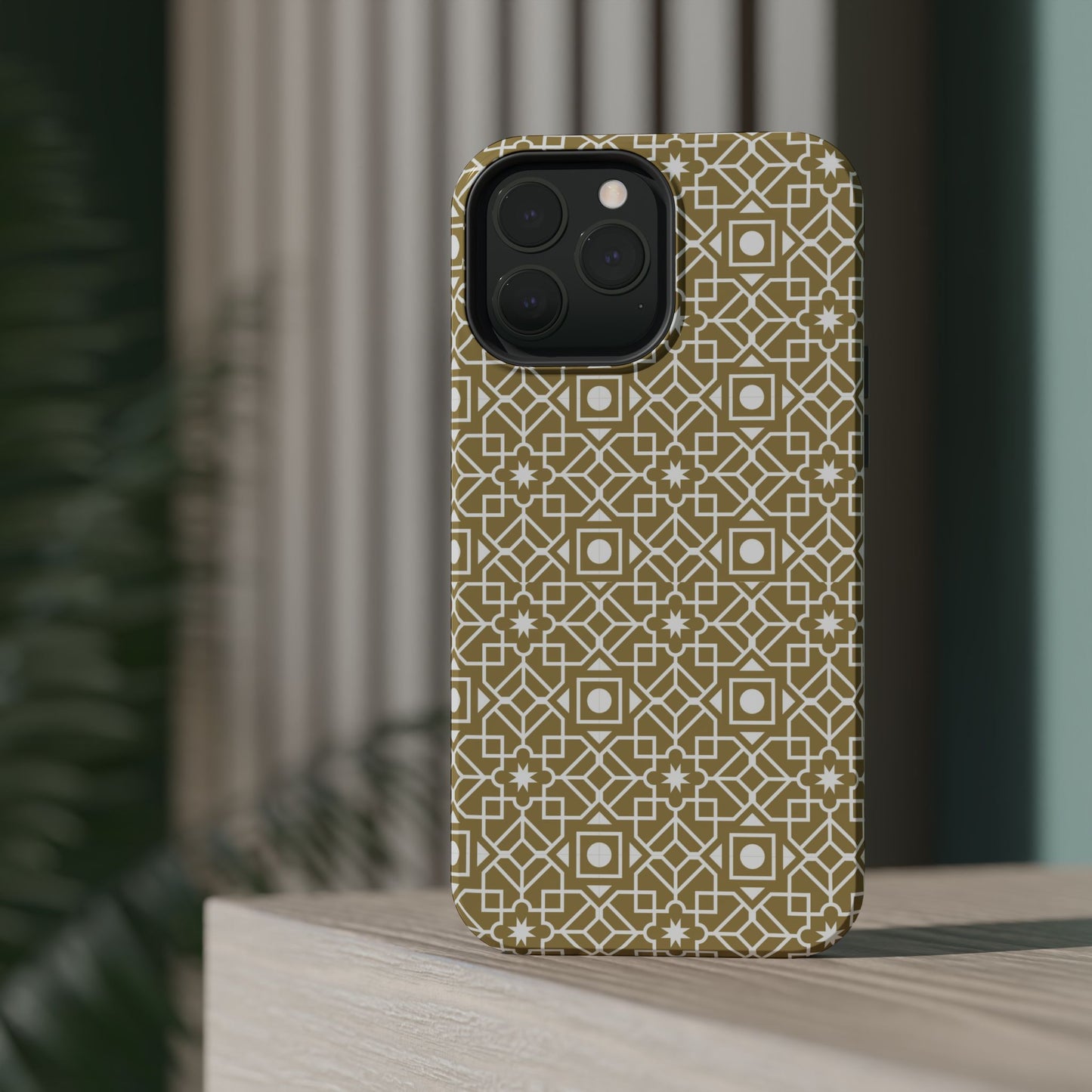 Beige and Gold Geometric Design Iphone Magnetic Tough Case