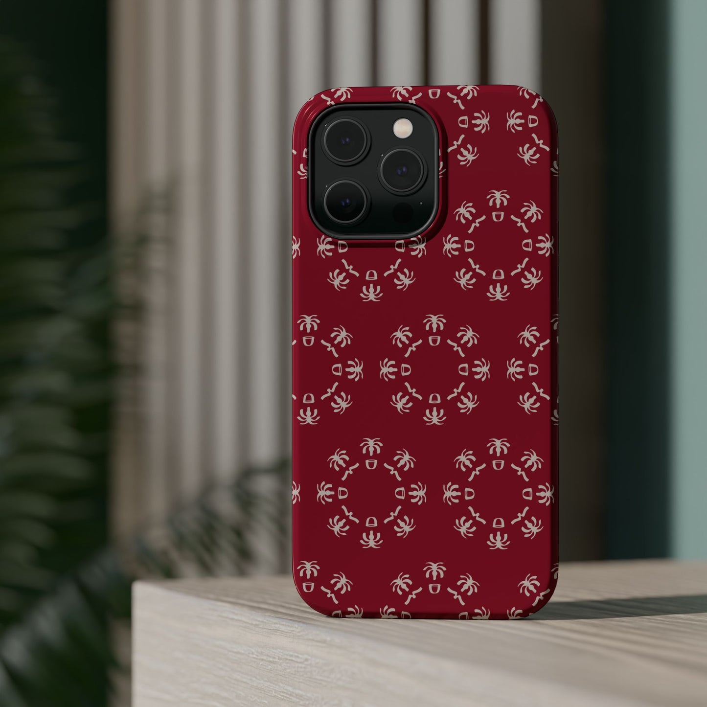 Palm Trees and coffee cups Geometric circle Design - Iphone Magnetic Tough Case