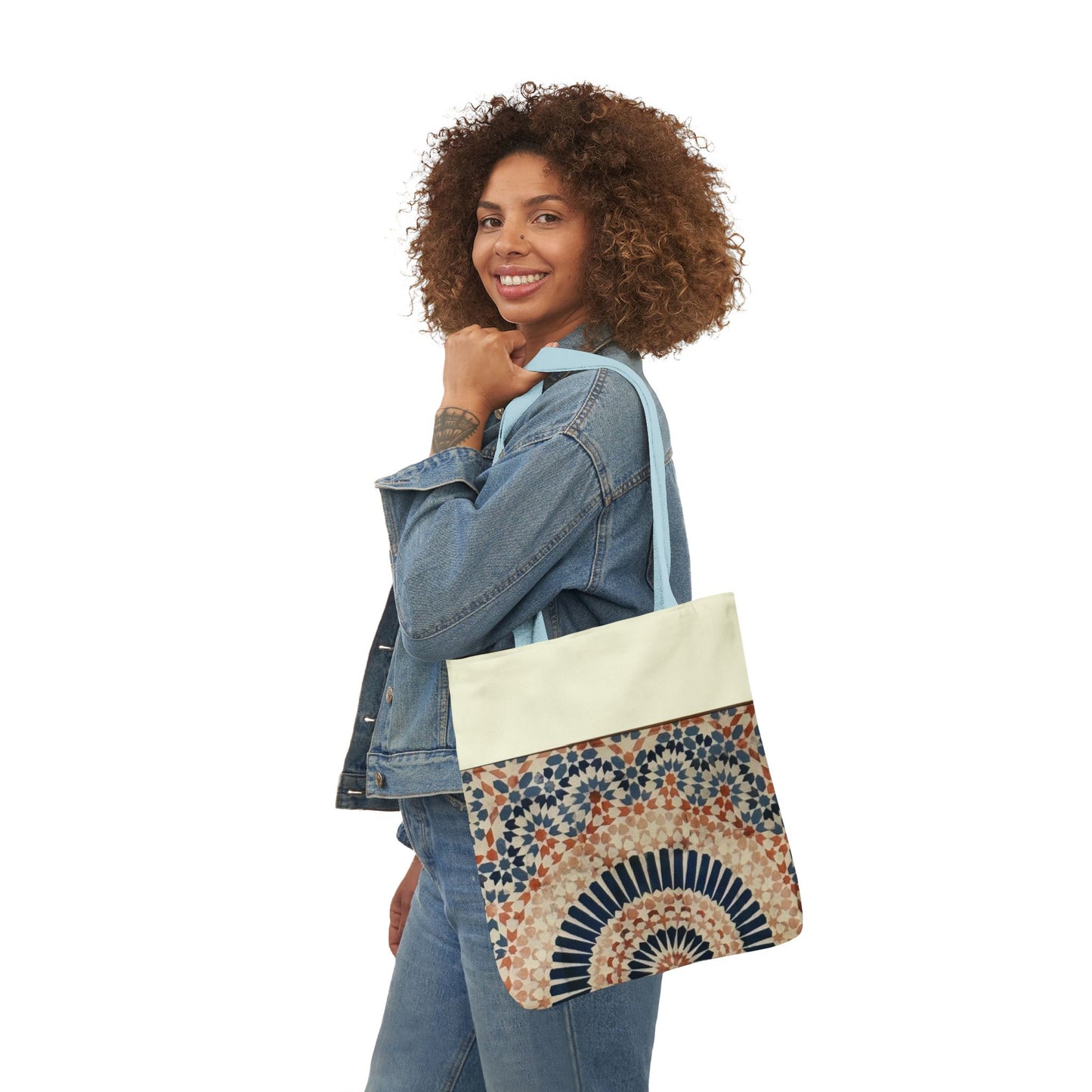 Moroccan Design Tote Bag, 3-Color Straps