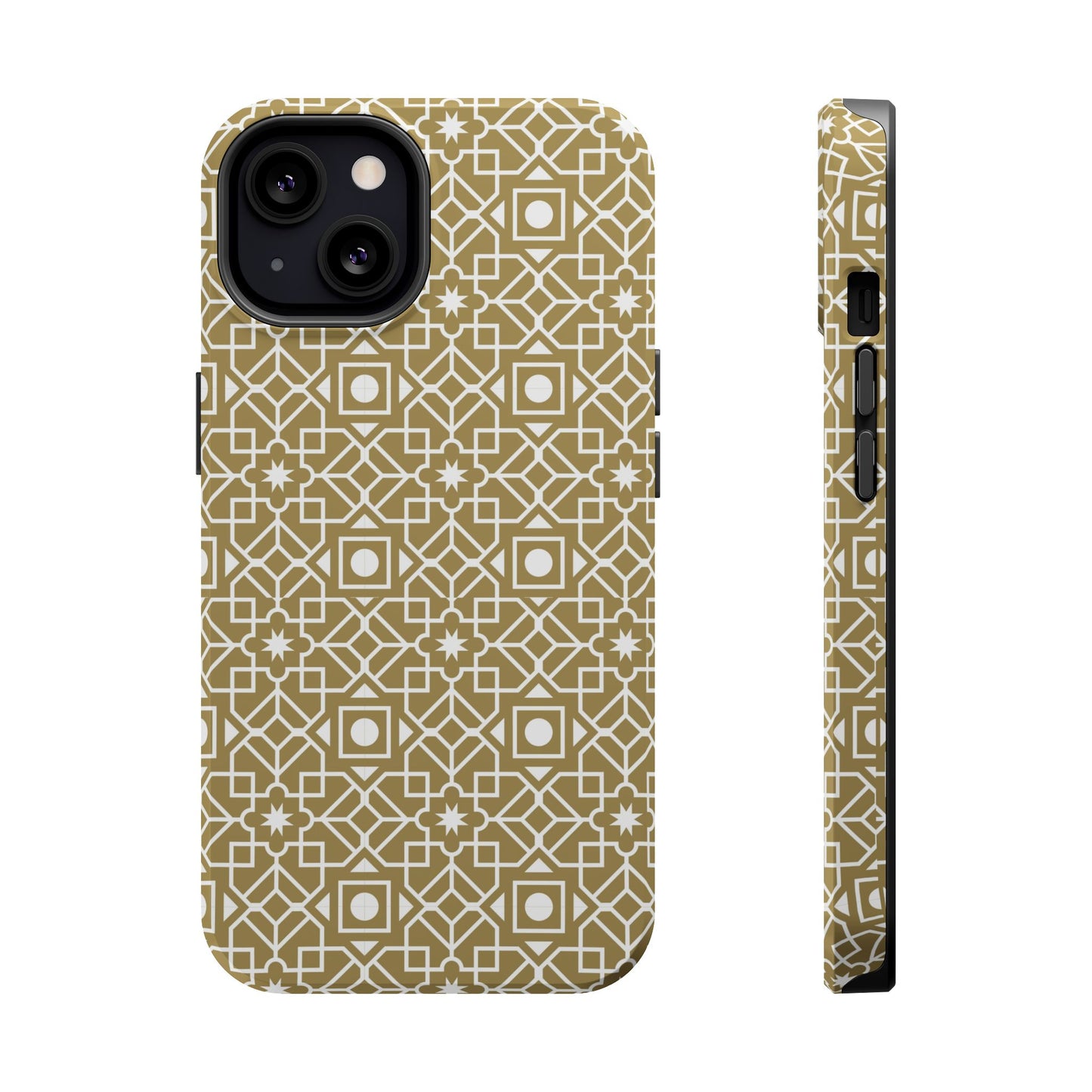 Beige and Gold Geometric Design Iphone Magnetic Tough Case