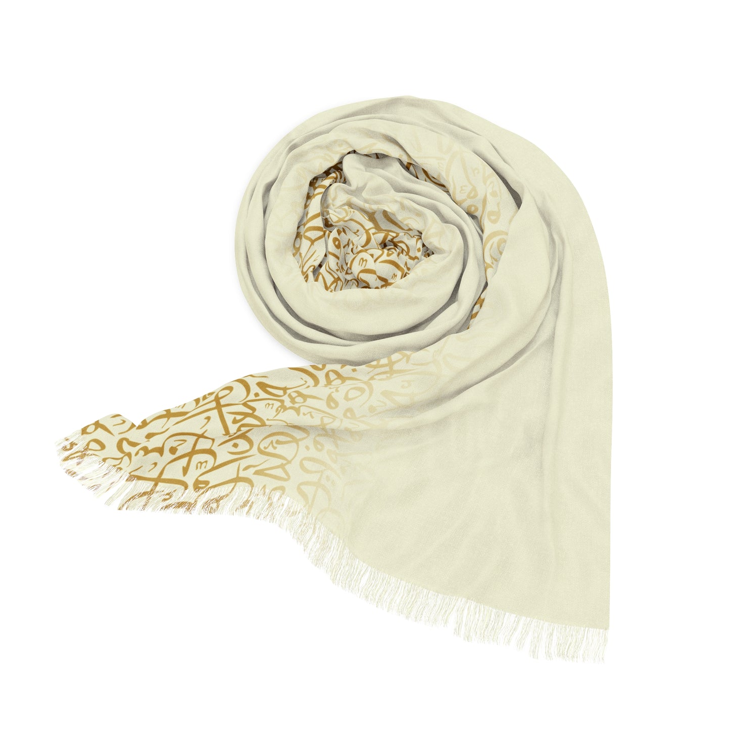White and Gold Arabic Calligraphy Elegant Light Scarf - Perfect for All Seasons