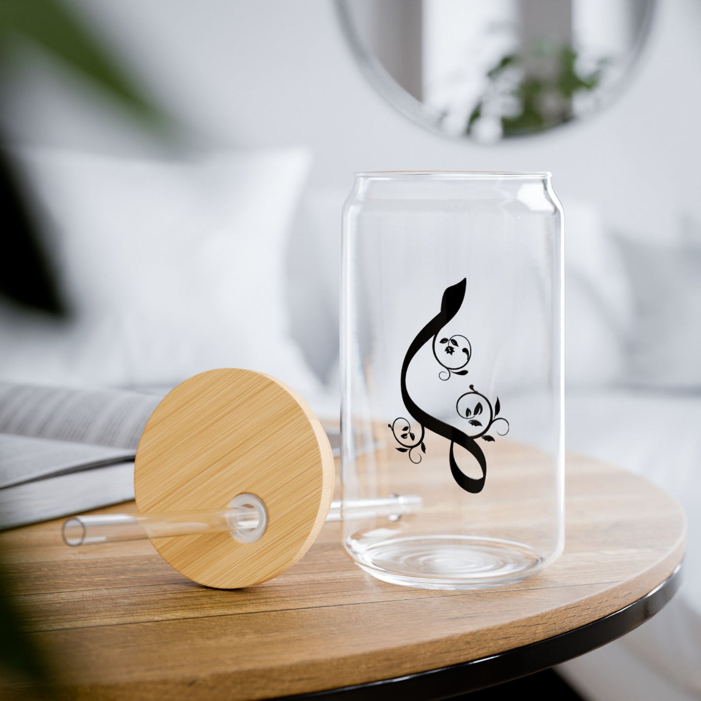 Arabic Letter “Meem” "م" Monogram Sipper Glass, 16oz | Eco-Friendly Beverage Container | Perfect for Home, picnics, Gifts, and Parties