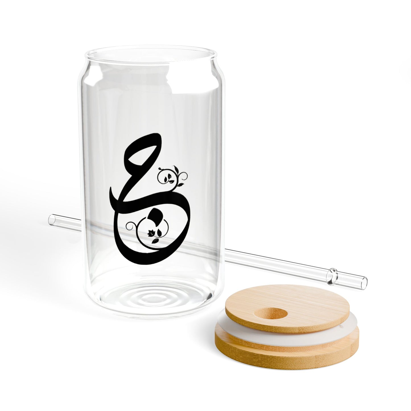 Arabic Letter “Jeem” "ج" Monogram Sipper Glass, 16oz | Eco-Friendly Beverage Container | Perfect for Home, picnics, Gifts, and Parties