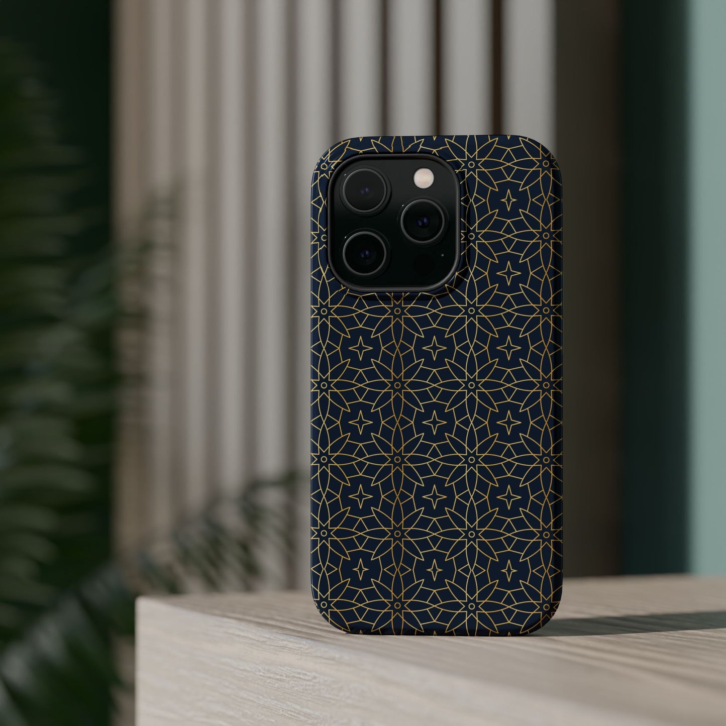 Navy and Gold Geometric Design Iphone Magnetic Tough Case