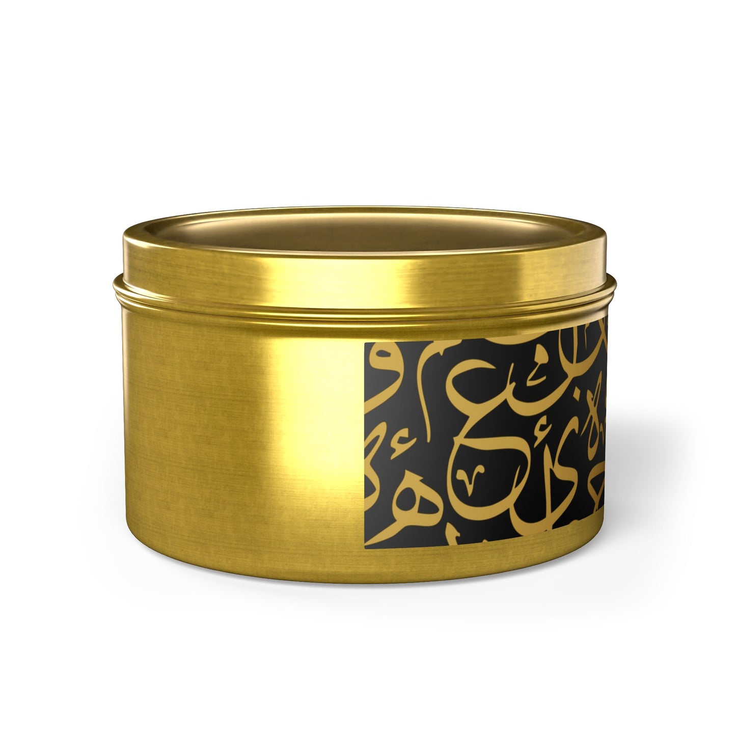 Golden and Black Arabic Letters Script Tin Candles | Elegant Home Fragrance | Decorative Candle Gifts for All Occasions | Relaxing Aromatherapy