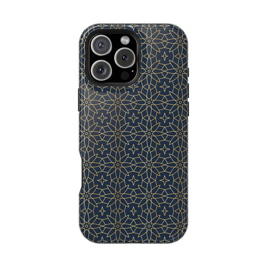 Navy and Gold Geometric Design Iphone Magnetic Tough Case