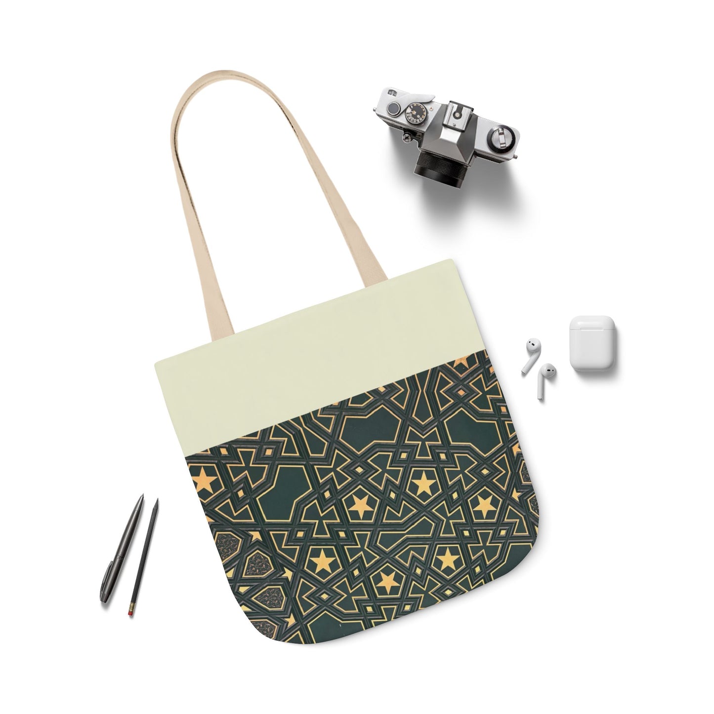Masjid Al Haram Door Canvas Tote Bag, 2-Color Straps